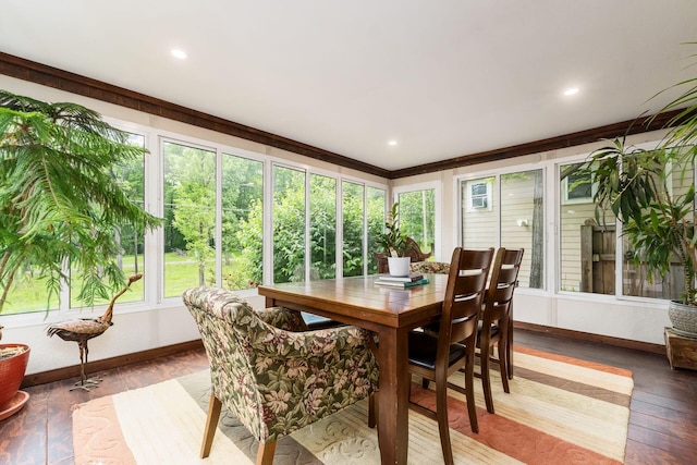 796 Mulberry Dr, Columbus, OH 43235 - sunroom / solarium with hardwood / wood-style floors, a wooden deck, baseboards, plenty of natural light, and recessed lighting
