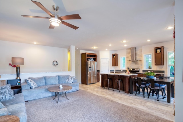 7326 State Route 19 Unit 9, Lot 297, Mount Gilead, OH 43338 - living room featuring recessed lighting, light wood-type flooring, and ceiling fan