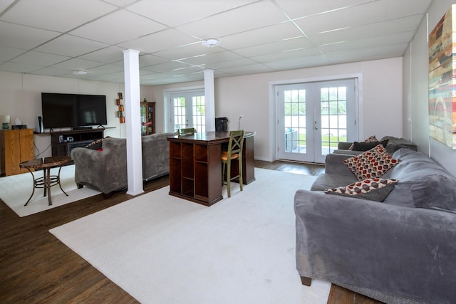 7326 State Route 19 Unit 9, Lot 297, Mount Gilead, OH 43338 - living area featuring french doors, wood finished floors, plenty of natural light, and a drop ceiling