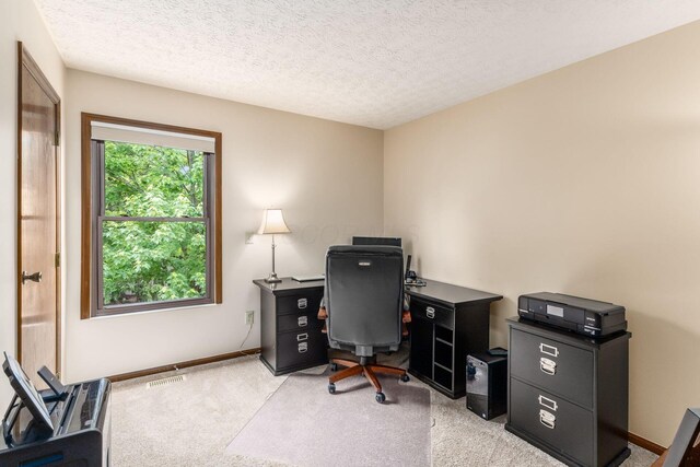 5584 Tangarey Ct, Columbus, OH 43235 - office area featuring light colored carpet, baseboards, and a textured ceiling