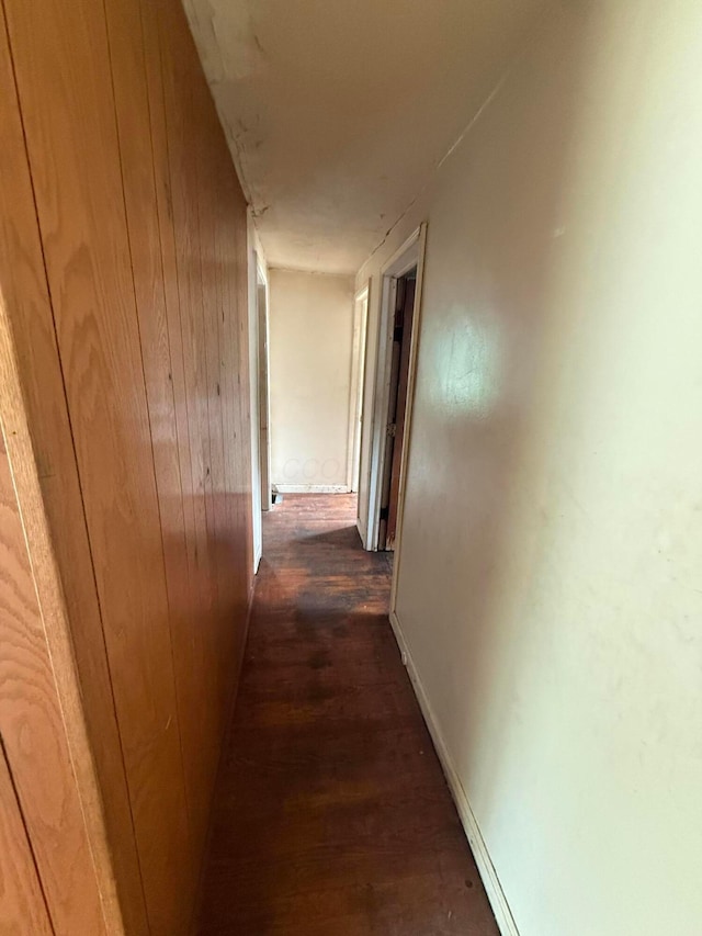 527 N 15th St, Coshocton, OH 43812 - hallway with wood finished floors, wooden walls, and baseboards