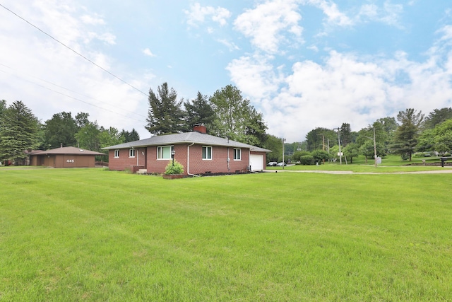 465 W Schrock Rd, Westerville, OH 43081 - view of property exterior featuring a chimney, a lawn, brick siding, and view of scattered trees
