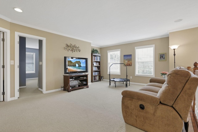 8708 Belworth Sq, New Albany, OH 43054 - living room with ornamental molding, baseboards, and carpet