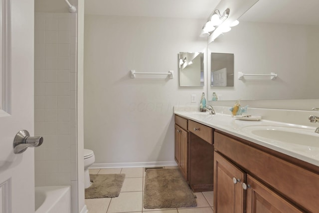 8708 Belworth Sq, New Albany, OH 43054 - full bath featuring double vanity, toilet, tile patterned flooring, and shower / washtub combination