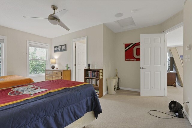 8708 Belworth Sq, New Albany, OH 43054 - carpeted bedroom featuring attic access, ceiling fan, and baseboards