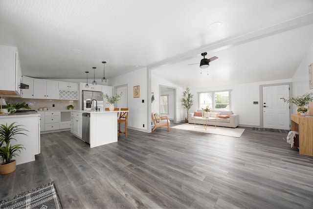 25 Vernon Ave, London, OH 43140 - living room with a ceiling fan, dark wood-style floors, and baseboards