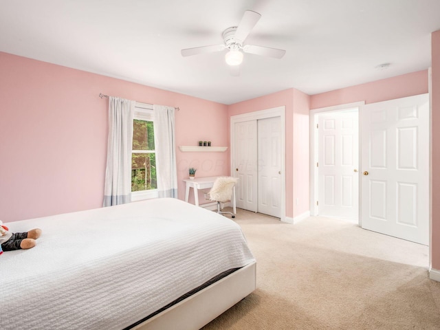 2655 Aikin Cir S, Lewis Center, OH 43035 - bedroom with light colored carpet, a closet, and a ceiling fan