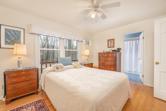 213 Kokosing Dr, Gambier, OH 43022 - bedroom with light wood-type flooring and a ceiling fan