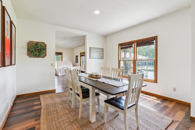 17994 Claypool Rd SE, Newark, OH 43056 - dining room with baseboards, dark wood-style floors, and recessed lighting