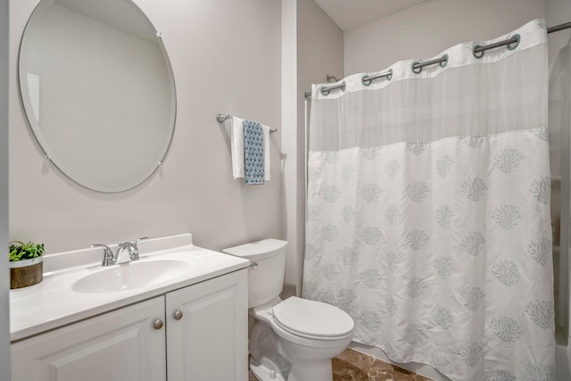 1002 Leslie Dr, Plain City, OH 43064 - bathroom with vanity, toilet, and a shower with shower curtain
