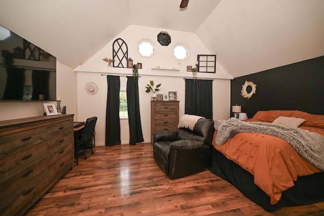 6566 S St, Marion, OH 43302 - bedroom featuring an office area, lofted ceiling, wood finished floors, and ceiling fan