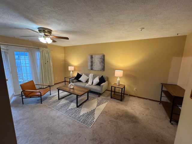 2348 Woodbrook Cir N Unit 86, Columbus, OH 43223 - carpeted living area with a textured ceiling, a ceiling fan, and baseboards
