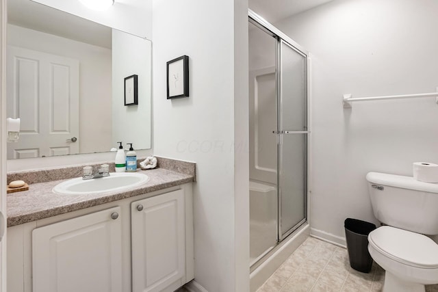 797 S Front St, Columbus, OH 43206 - bathroom featuring a stall shower, vanity, toilet, and baseboards