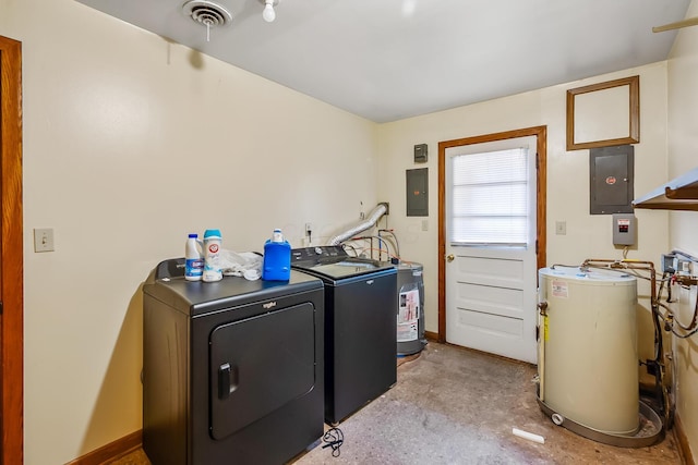 320 N 3rd St, Coshocton, OH 43812 - laundry area featuring water heater, independent washer and dryer, and electric panel