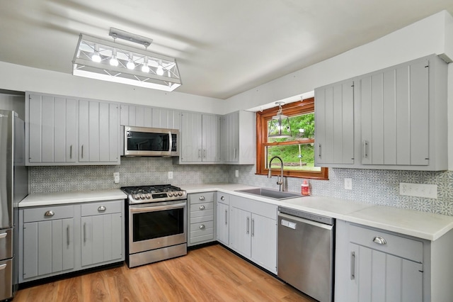 1244 N Broad St, Lancaster, OH 43130 - kitchen with stainless steel appliances, gray cabinetry, and a sink