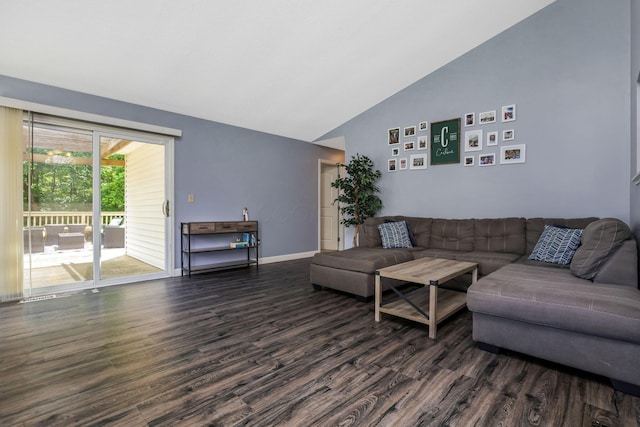 1790 Jupiter Ave, Hilliard, OH 43026 - living room featuring dark wood finished floors, high vaulted ceiling, and baseboards