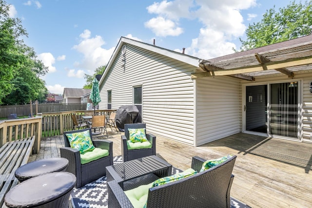 1790 Jupiter Ave, Hilliard, OH 43026 - wooden terrace with area for grilling, outdoor dining area, outdoor lounge area, and a pergola