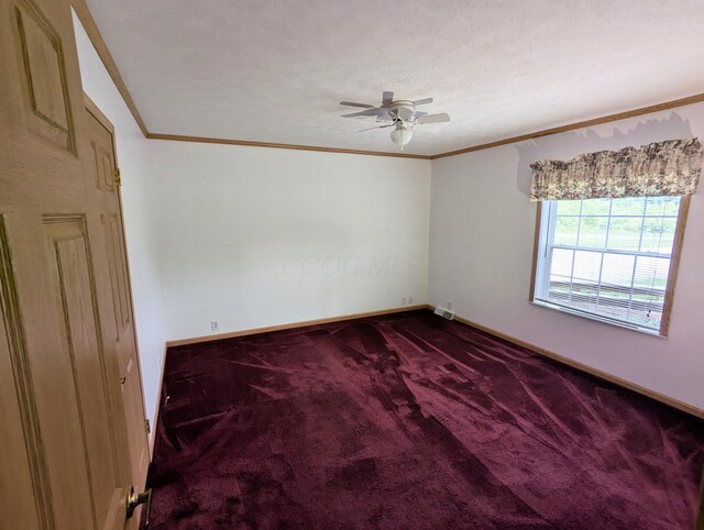 284 Camp Creek Rd, Lucasville, OH 45648 - carpeted spare room featuring crown molding, ceiling fan, and baseboards