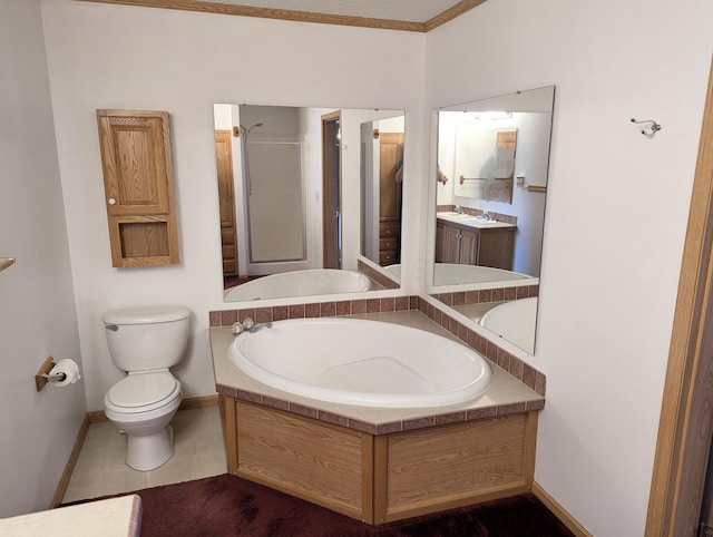 284 Camp Creek Rd, Lucasville, OH 45648 - full bathroom with a bath, baseboards, toilet, vanity, and tile patterned floors