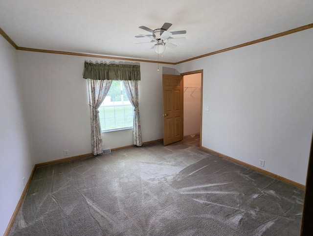 284 Camp Creek Rd, Lucasville, OH 45648 - carpeted empty room with crown molding, a ceiling fan, and baseboards