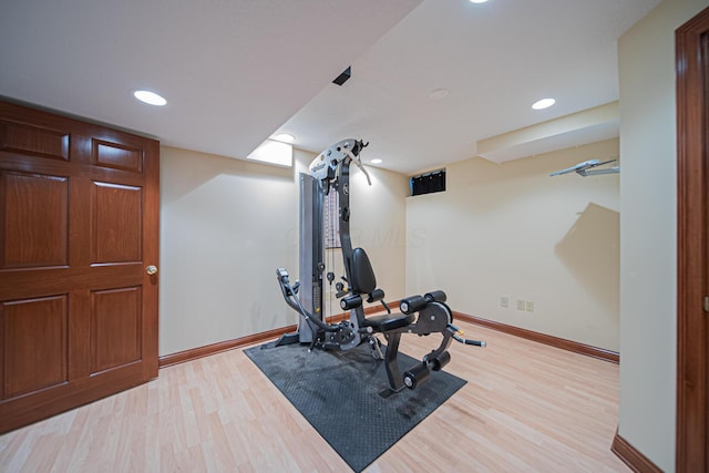 390 Engelwood Ct, Powell, OH 43065 - exercise room with light wood-style flooring and recessed lighting