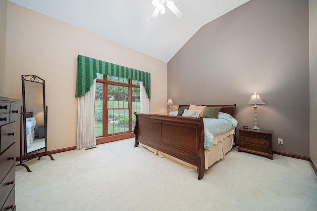 390 Engelwood Ct, Powell, OH 43065 - bedroom with carpet floors, high vaulted ceiling, and ceiling fan