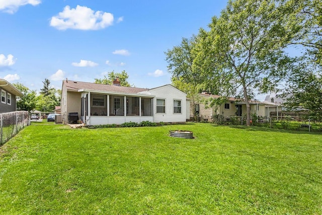 2690 Kingston Ave, Grove City, OH 43123 - back of house featuring a sunroom and a chimney