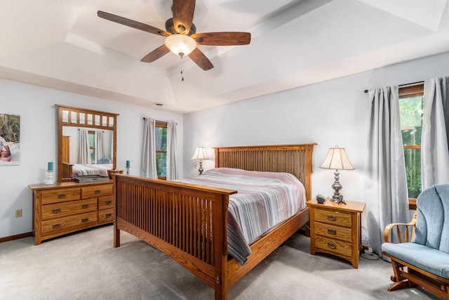1861 Ginder Rd NW, Lancaster, OH 43130 - bedroom featuring a raised ceiling, light colored carpet, and ceiling fan