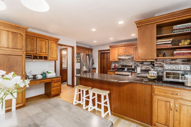 1861 Ginder Rd NW, Lancaster, OH 43130 - kitchen with stainless steel appliances, open shelves, a sink, light wood-style flooring, and recessed lighting
