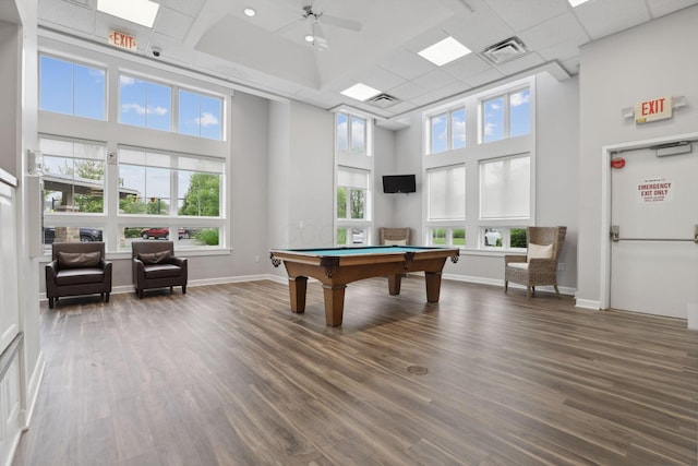 2079 Tournament Way, Grove City, OH 43123 - rec room with a high ceiling, ceiling fan, wood finished floors, billiards table, and baseboards