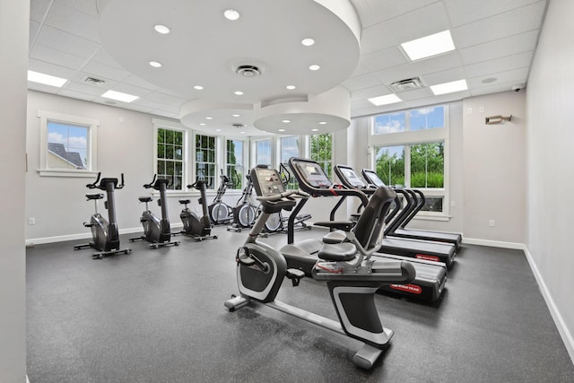 2079 Tournament Way, Grove City, OH 43123 - workout area with a drop ceiling, healthy amount of natural light, baseboards, and recessed lighting