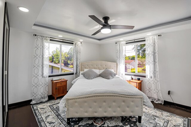 600 Kappler Rd, Heath, OH 43056 - bedroom featuring a raised ceiling, recessed lighting, baseboards, a ceiling fan, and wood finished floors