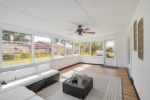 600 Kappler Rd, Heath, OH 43056 - unfurnished sunroom with ceiling fan and an outdoor living space