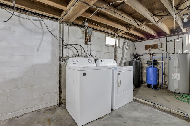 6880 Sandusky Ave, Chatfield, OH 44825 - washroom with water heater and washing machine and dryer