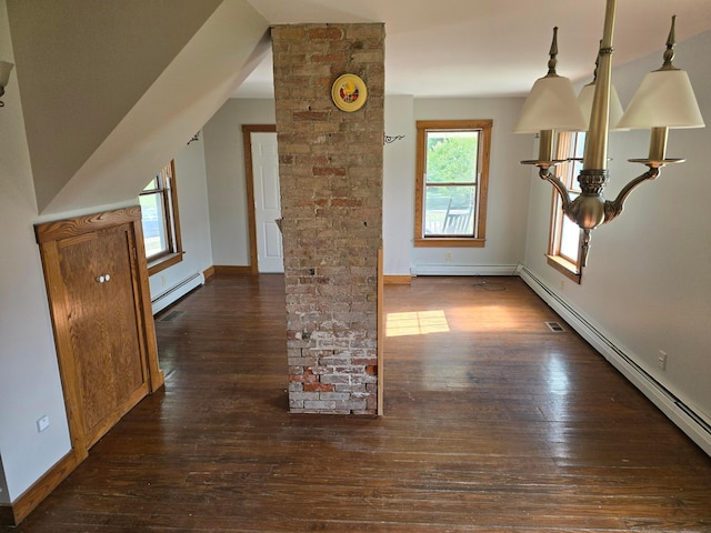 62 Scioto St, Powell, OH 43065 - corridor featuring baseboard heating, a baseboard heating unit, wood-type flooring, and baseboards