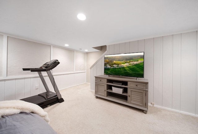 7914 Verandah Ct Unit 61, Powell, OH 43065 - exercise room featuring light carpet, recessed lighting, and a decorative wall