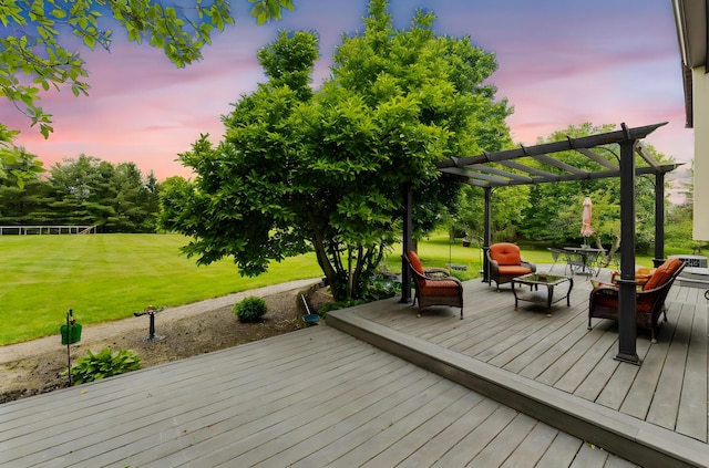 5081 Carters Corner Rd, Sunbury, OH 43074 - deck featuring a pergola, a lawn, and an outdoor living space