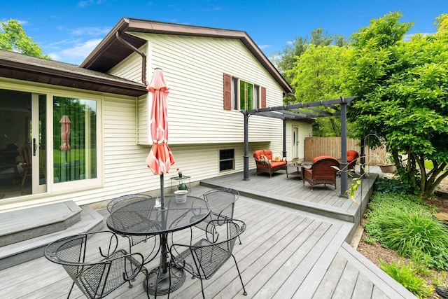 5081 Carters Corner Rd, Sunbury, OH 43074 - wooden terrace featuring a pergola, outdoor dining area, and outdoor lounge area