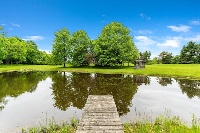 5081 Carters Corner Rd, Sunbury, OH 43074 - dock area featuring a water view, a gazebo, view of scattered trees, and a yard