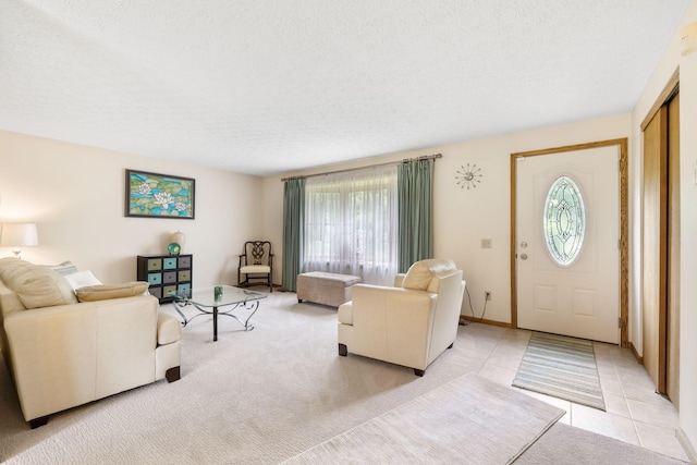 5081 Carters Corner Rd, Sunbury, OH 43074 - living room featuring a textured ceiling and light carpet