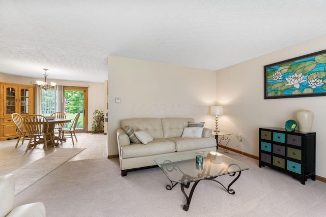 5081 Carters Corner Rd, Sunbury, OH 43074 - living area featuring a chandelier, light carpet, and baseboards