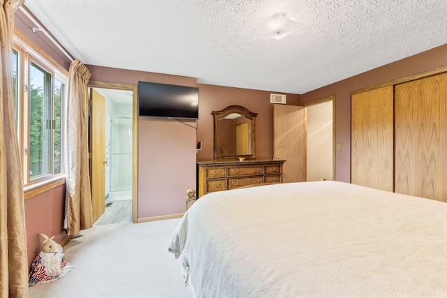 5081 Carters Corner Rd, Sunbury, OH 43074 - bedroom with a closet, carpet, a textured ceiling, ensuite bathroom, and baseboards