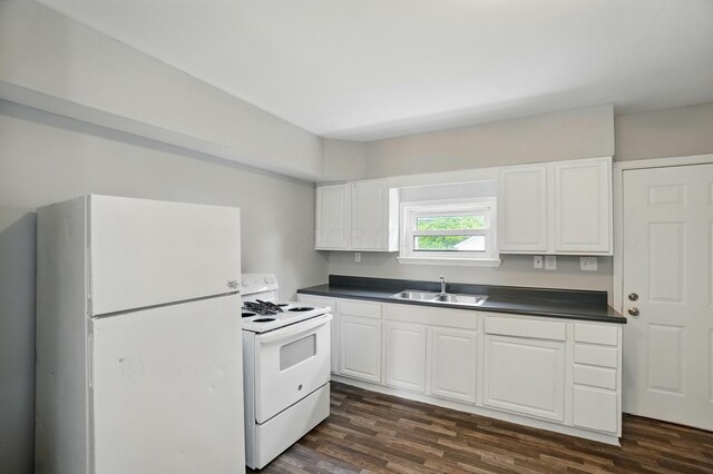 760-762 Kelton Ave, Columbus, OH 43205 - kitchen featuring white appliances, a sink, dark countertops, and white cabinetry