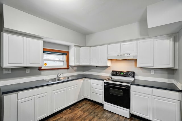 760-762 Kelton Ave, Columbus, OH 43205 - kitchen with range with electric stovetop, a sink, under cabinet range hood, and white cabinets