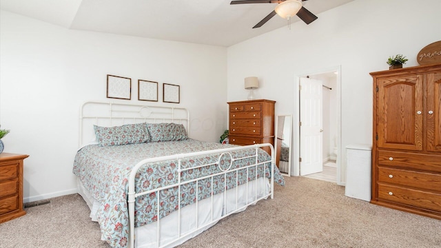 2145 Welsh Hills Rd NE, Granville, OH 43023 - bedroom with carpet, vaulted ceiling, baseboards, ensuite bathroom, and a ceiling fan