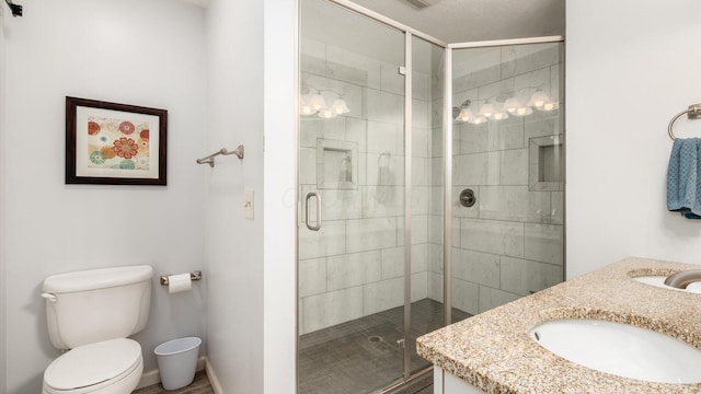 2145 Welsh Hills Rd NE, Granville, OH 43023 - full bathroom featuring double vanity, toilet, and a stall shower