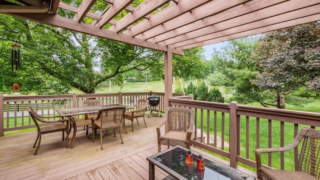 2145 Welsh Hills Rd NE, Granville, OH 43023 - deck featuring outdoor dining area, a pergola, and a yard