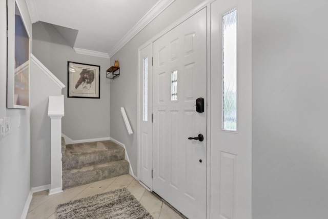 4945 Walnut Rd Unit 6, Buckeye Lake, OH 43008 - entryway with stairway, light tile patterned floors, plenty of natural light, ornamental molding, and baseboards