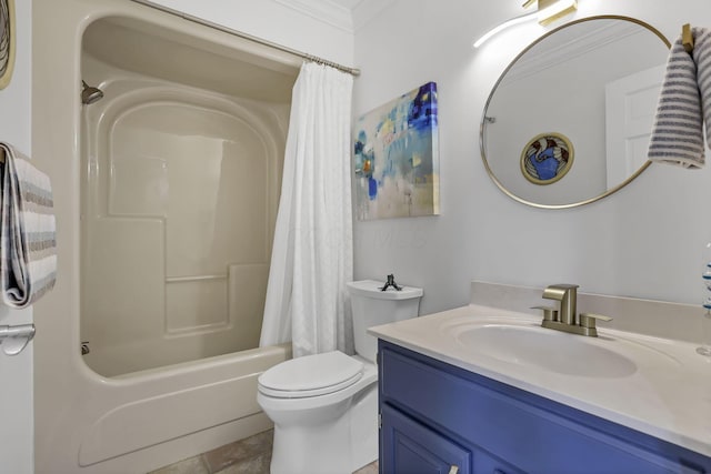 4945 Walnut Rd Unit 6, Buckeye Lake, OH 43008 - bathroom with vanity, shower / bathtub combination with curtain, toilet, and ornamental molding