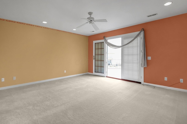 736 Eton St, Marion, OH 43302 - empty room with a ceiling fan, baseboards, recessed lighting, and light colored carpet